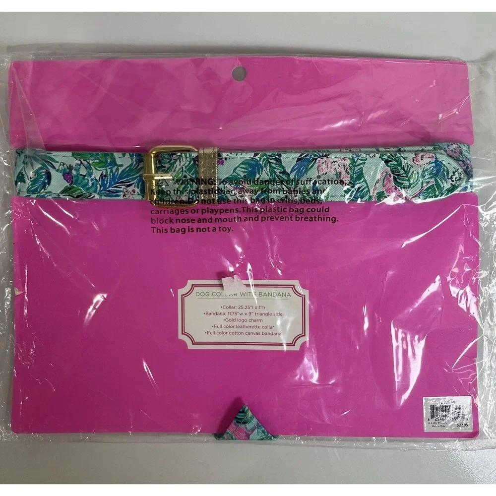 New Lilly Pulitzer Dog Collar‎ W Bandana Barking Up The Palm Tree Adjustable